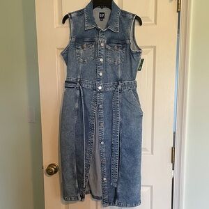 GAP Sleeveless Button-Front Denim Midi Dress in Light Blue NWT 8P